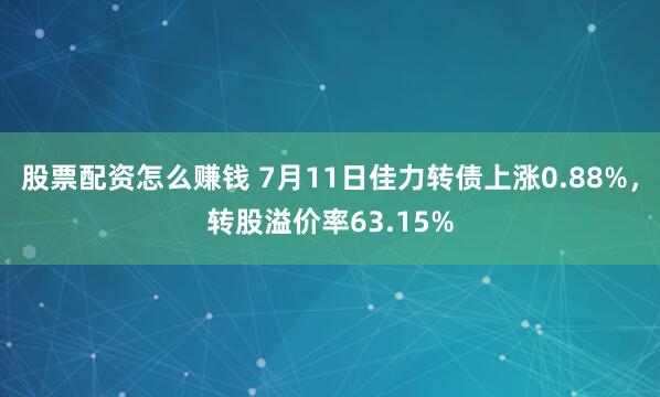 股票配资怎么赚钱 7月11日佳力转债上涨0.88%，转股溢价率63.15%